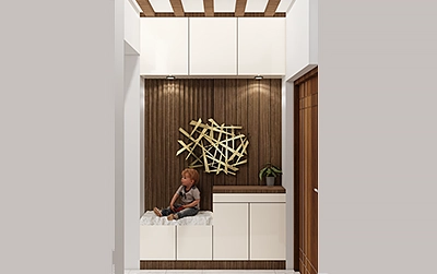 Foyer design with loft storage