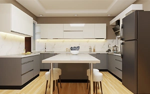 Grey white Island Kitchen