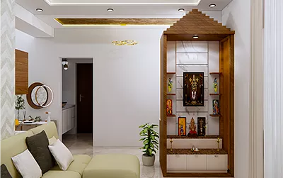 Traditional pooja unit with Gopuram and ample storage