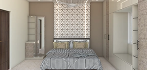 modern guest bedroom Interior with wall paper design