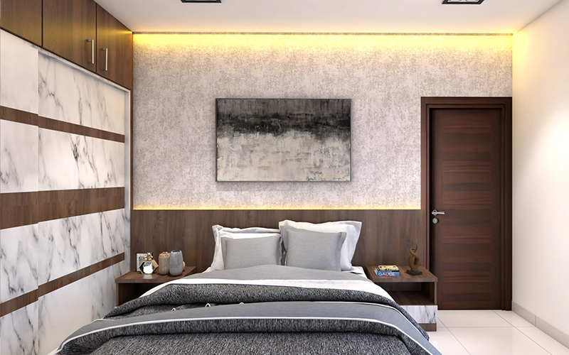 minimalistic brown guest bedroom interior design