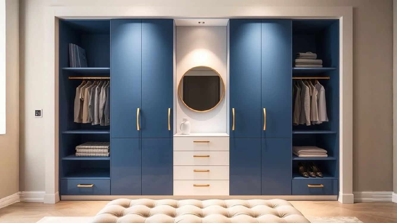 Full-Wall Wardrobe with a Hidden Vanity Unit0