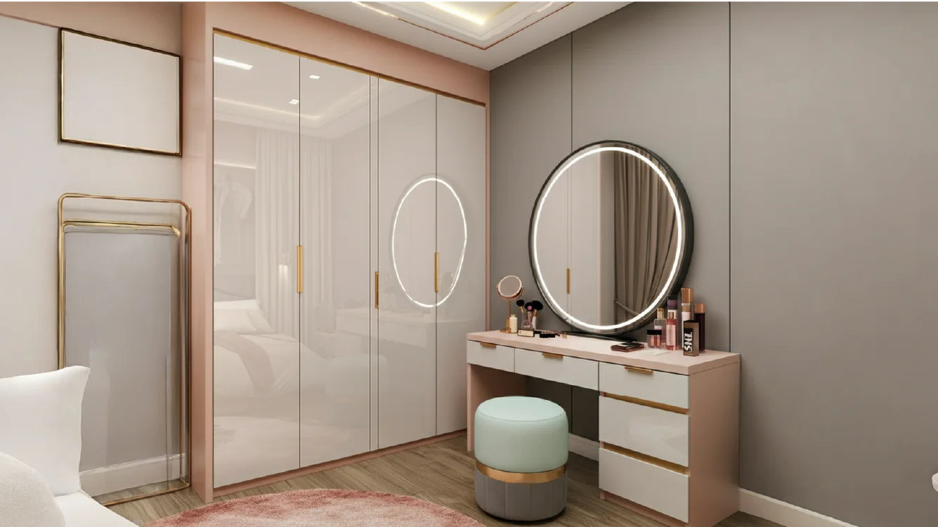 High-Gloss Wardrobe with a Statement Dressing Table