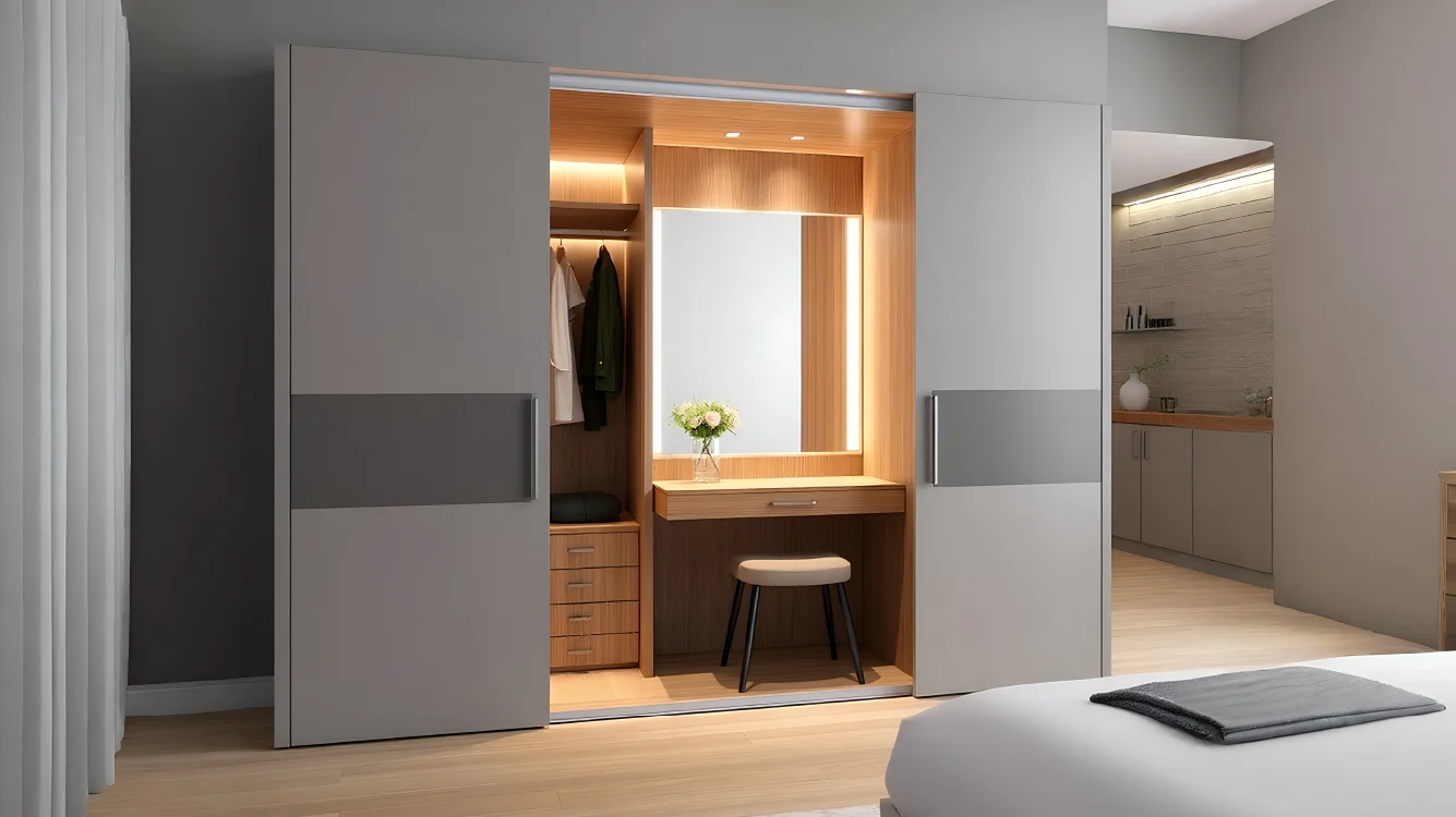 Smart Sliding Wardrobe with a Hidden Dressing Table