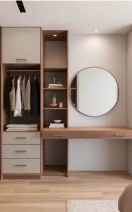 Wooden Wardrobe with Wooden Dressing Table design